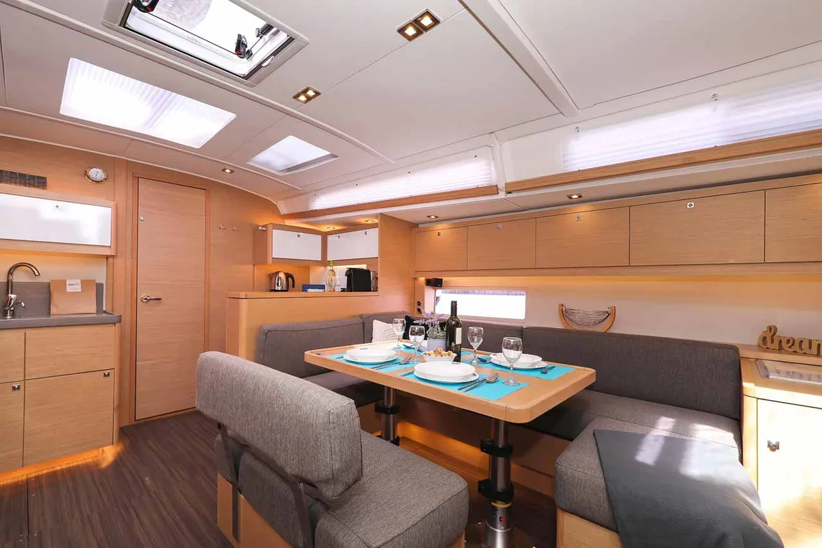 Salon of Spirit, a Dufour 470 sailboat at Grad Trogir, Croatia
