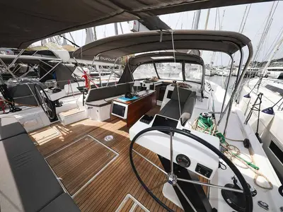 Cockpit of Spirit, a Dufour 470 sailboat at Grad Trogir, Croatia