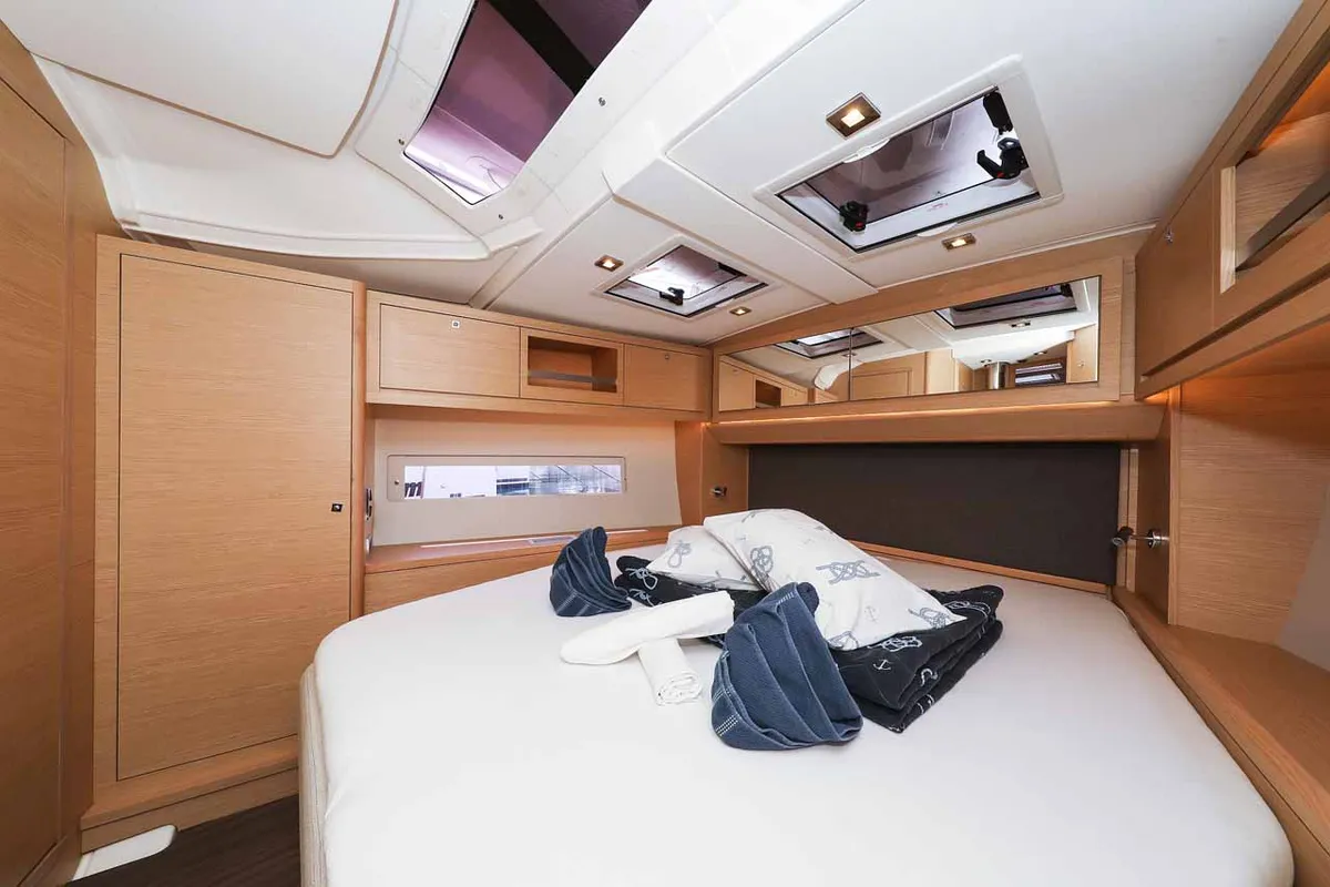 Cabin on Spirit, a Dufour 470 sailboat at Grad Trogir, Croatia