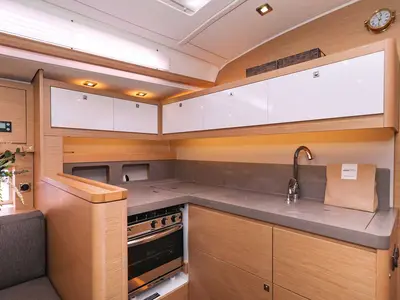 Galley of Spirit, a Dufour 470 sailboat at Grad Trogir, Croatia