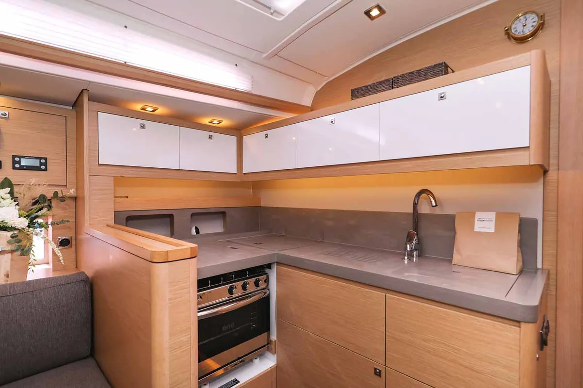 Galley of Spirit, a Dufour 470 sailboat at Grad Trogir, Croatia