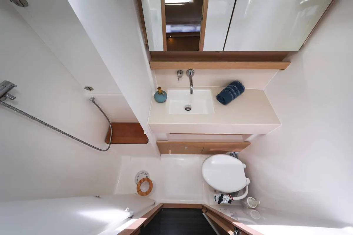 Head on Spirit, a Dufour 470 sailboat at Grad Trogir, Croatia