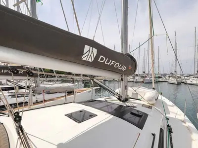 Deck of Spirit, a Dufour 470 sailboat at Grad Trogir, Croatia