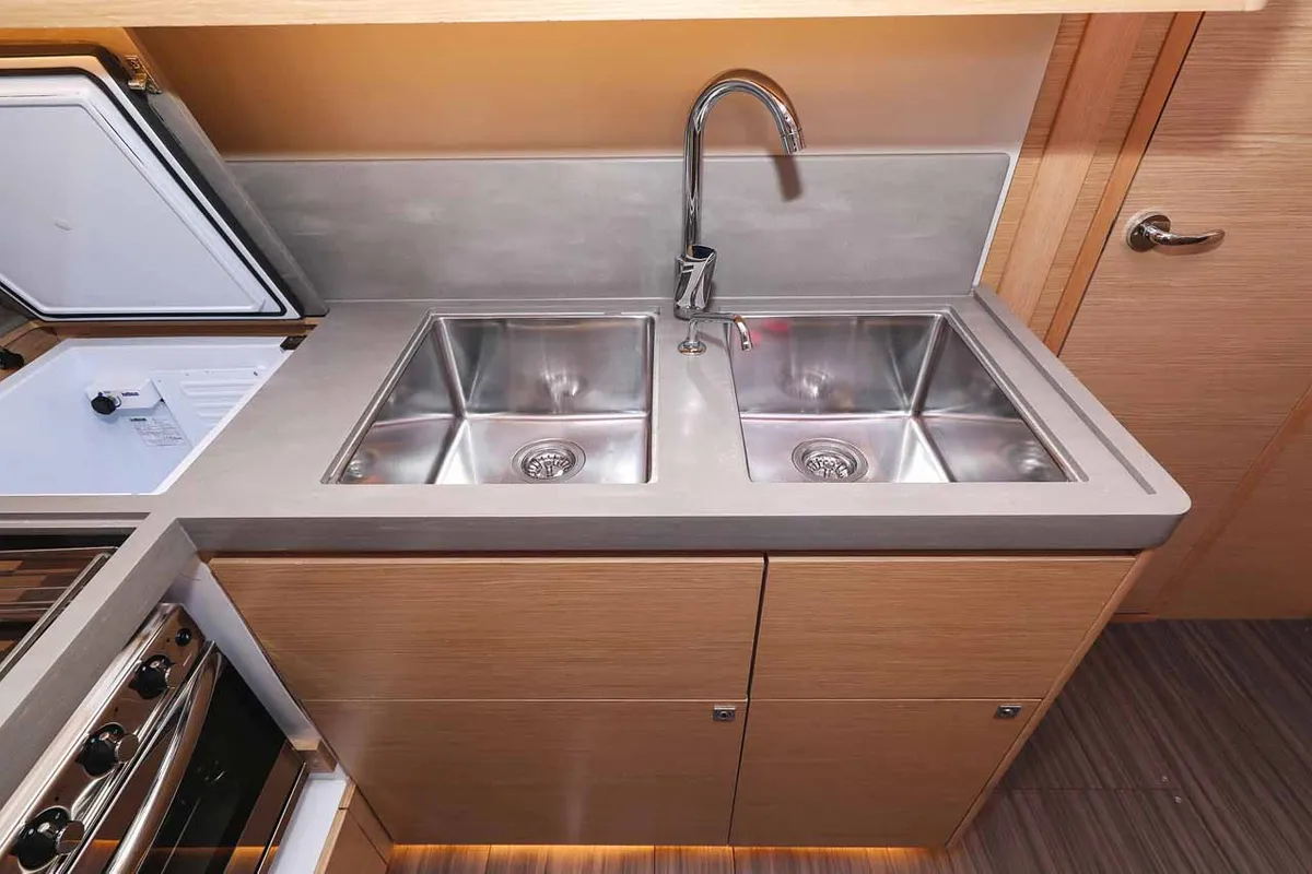 Galley of Spirit, a Dufour 470 sailboat at Grad Trogir, Croatia