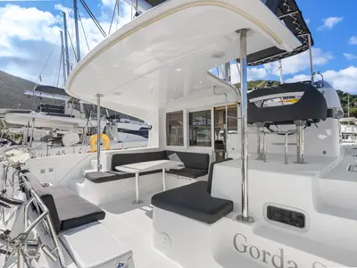 Deck of Cloudwalker, a Lagoon 40 OW catamaran at Road Town, British Virgin Islands