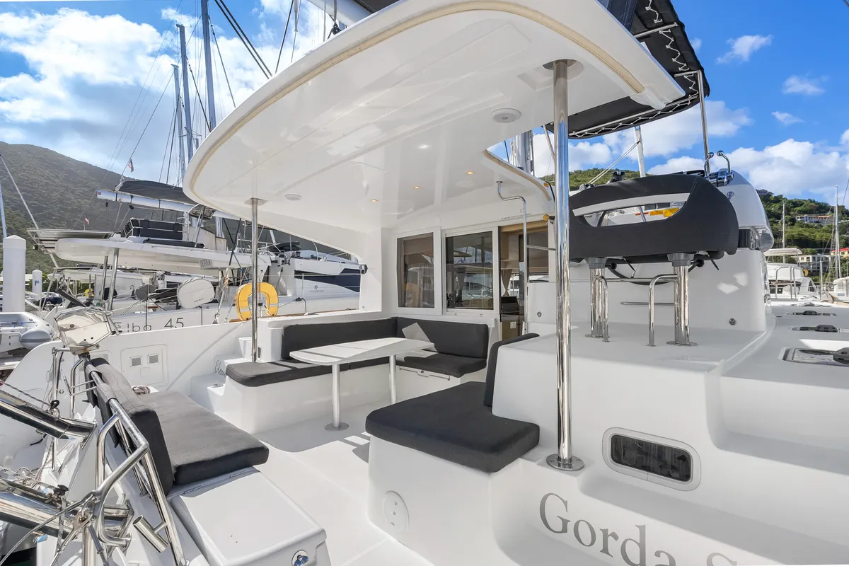Deck of Cloudwalker, a Lagoon 40 OW catamaran at Road Town, British Virgin Islands