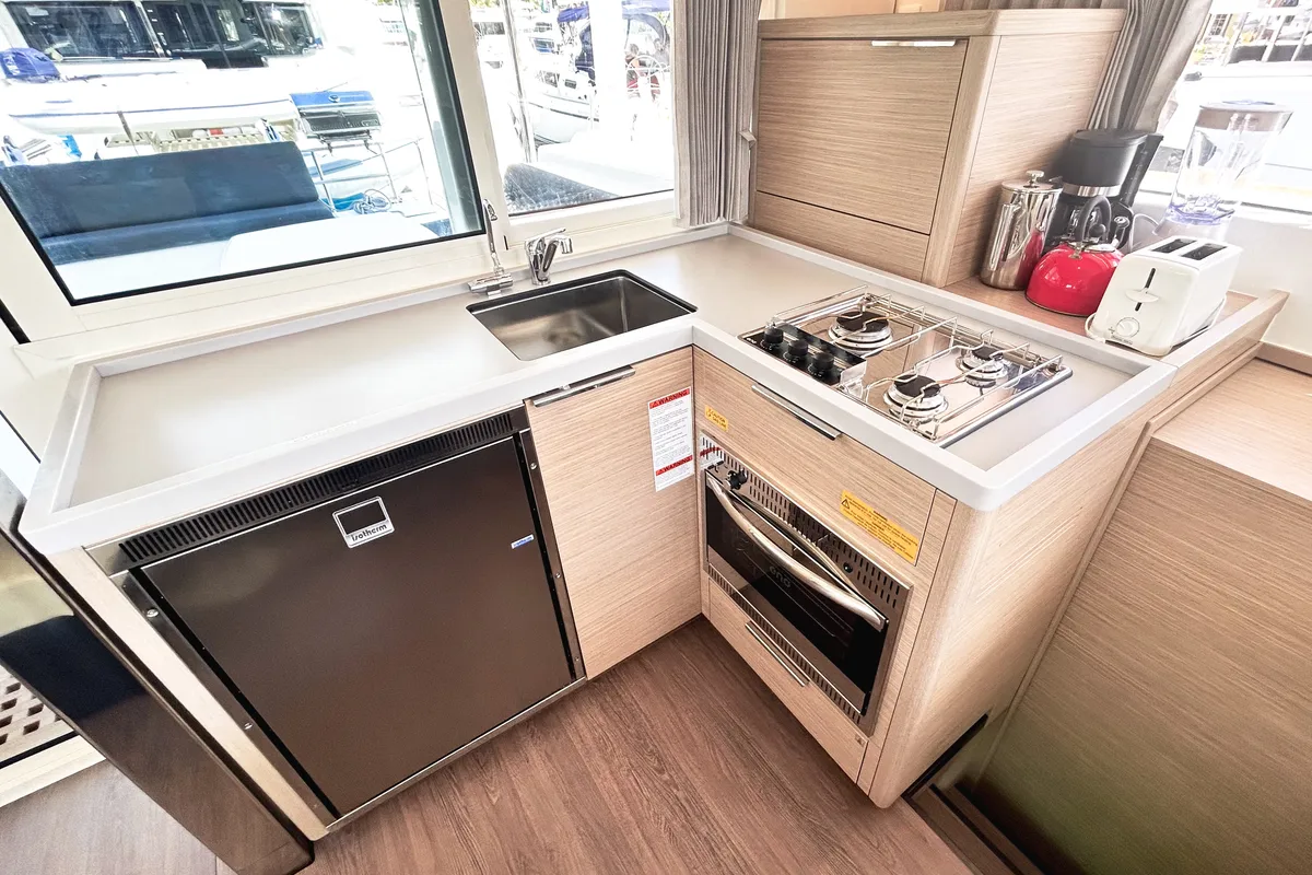 Galley of Cloudwalker, a Lagoon 40 OW catamaran at Road Town, British Virgin Islands