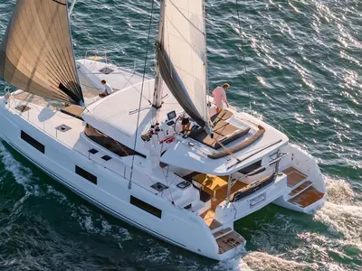 Vesna, a Lagoon 46 Iconic 4 + 2 cab. catamaran at Roche Caiman, Seychelles