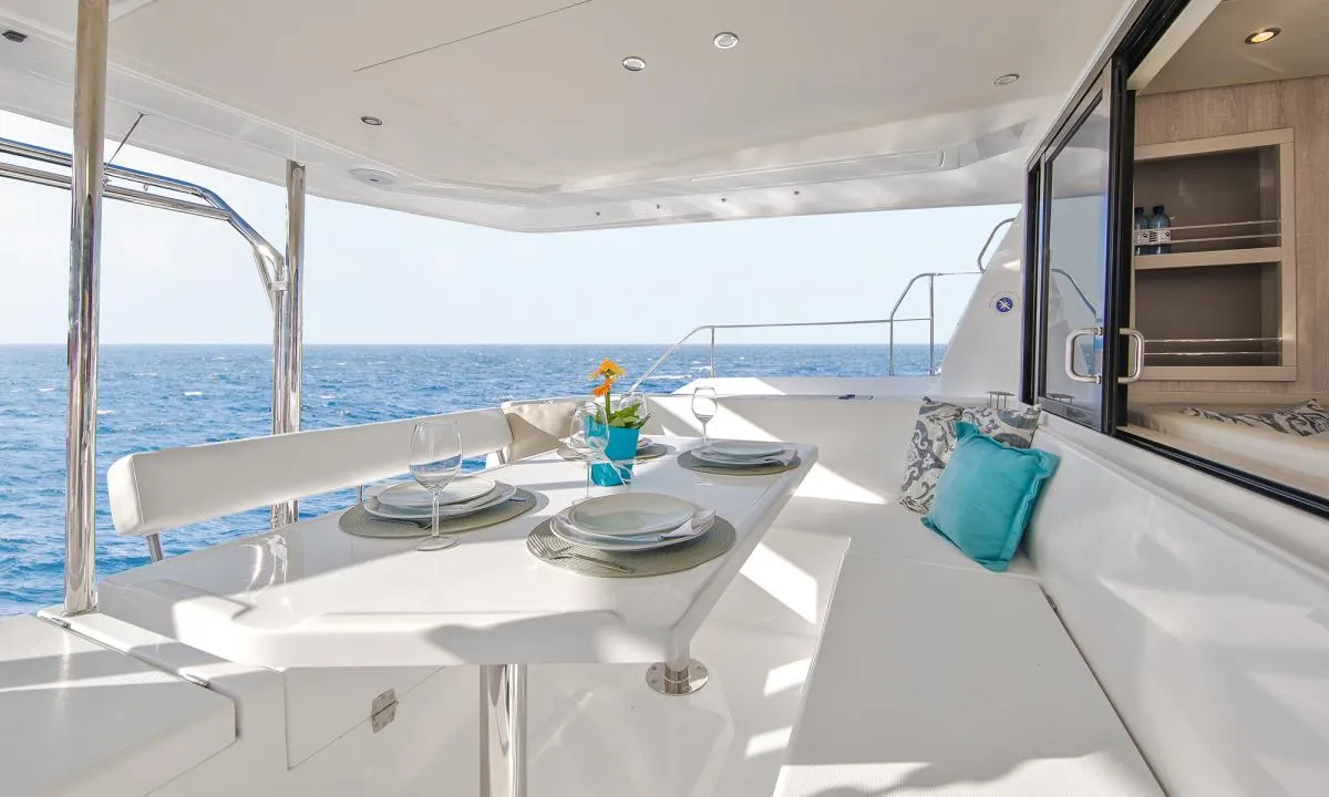 Deck of Moorings 433 PC Club, a Leopard 43 PC catamaran at Općina Marina, Croatia