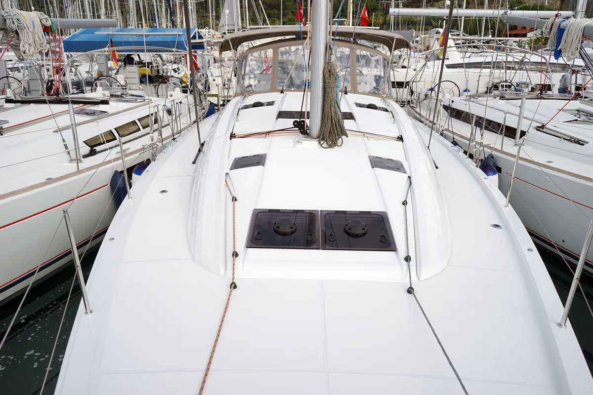 Deck of Caputh, a Jeanneau 51 sailboat at Marmaris, Turkey