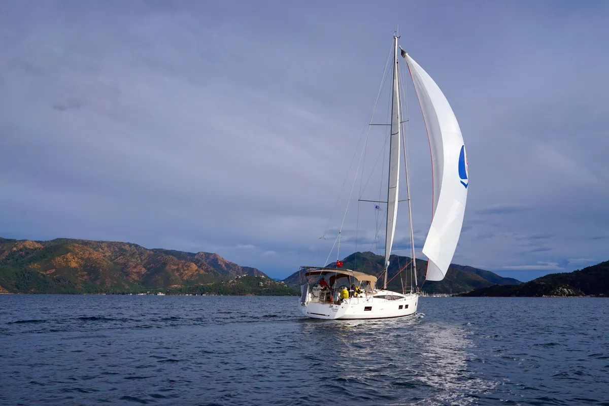 Exterior view of Caputh, a Jeanneau 51 sailboat at Marmaris, Turkey