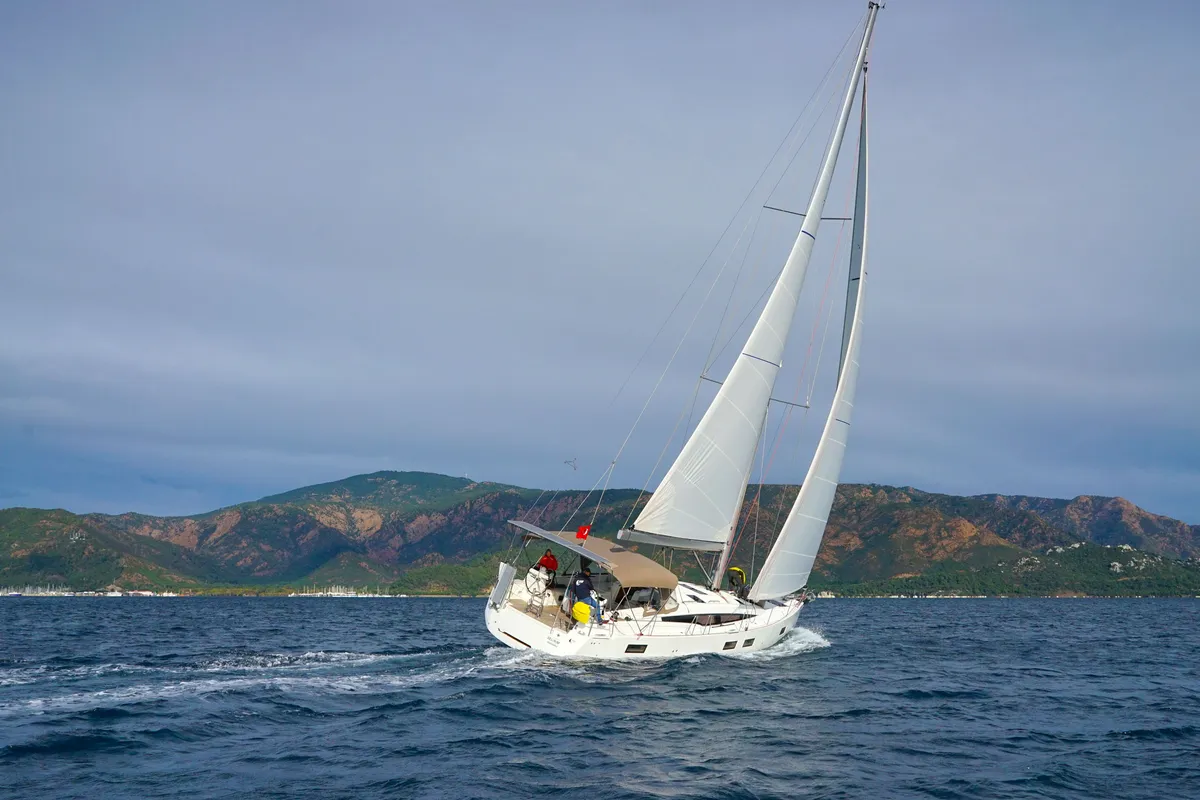 Exterior view of Caputh, a Jeanneau 51 sailboat at Marmaris, Turkey