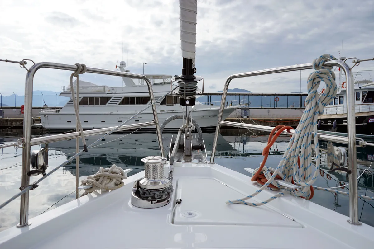 Deck of Caputh, a Jeanneau 51 sailboat at Marmaris, Turkey