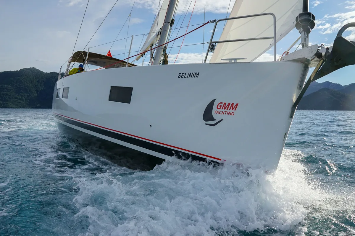 Exterior view of Caputh, a Jeanneau 51 sailboat at Marmaris, Turkey