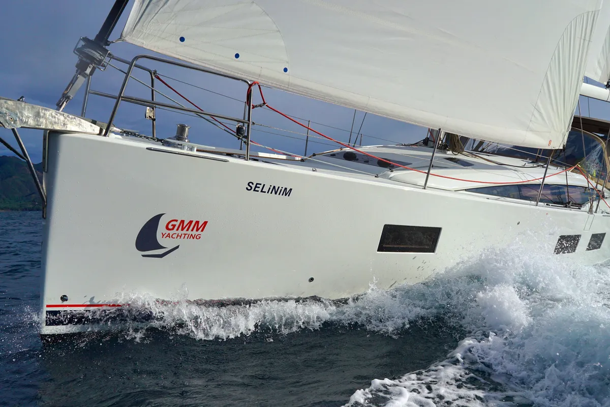 Exterior view of Caputh, a Jeanneau 51 sailboat at Marmaris, Turkey