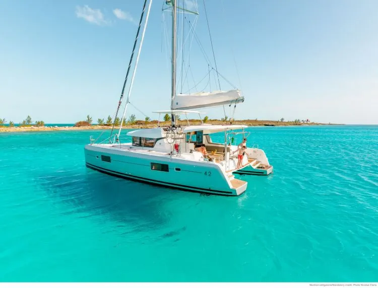 Exterior view of Pirelli, a Lagoon 42 catamaran at Road Town, British Virgin Islands