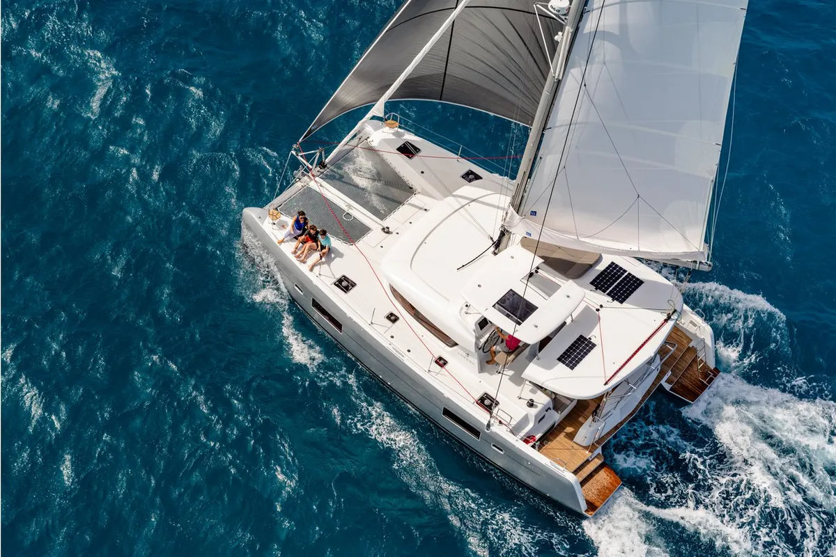 Exterior view of Pirelli, a Lagoon 42 catamaran at Road Town, British Virgin Islands