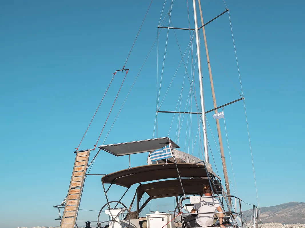 Deck of Kos 46.8, a Beneteau Oceanis 46.1 sailboat at Municipal Unit of Lefkada, Greece