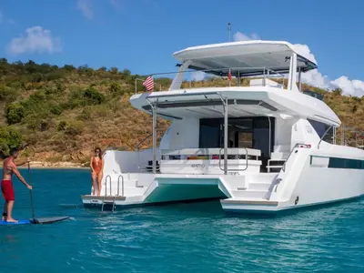 Moorings 464PC Exclusive Plus, a Leopard 46PC catamaran at Kontokali, Greece
