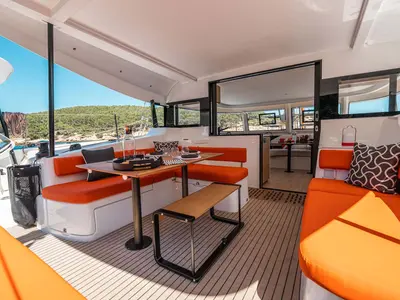 Deck of Mare Loco, a Excess 13 catamaran at Šibenik, Croatia