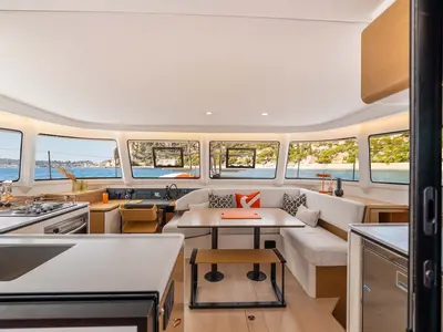 Salon of Mare Loco, a Excess 13 catamaran at Šibenik, Croatia