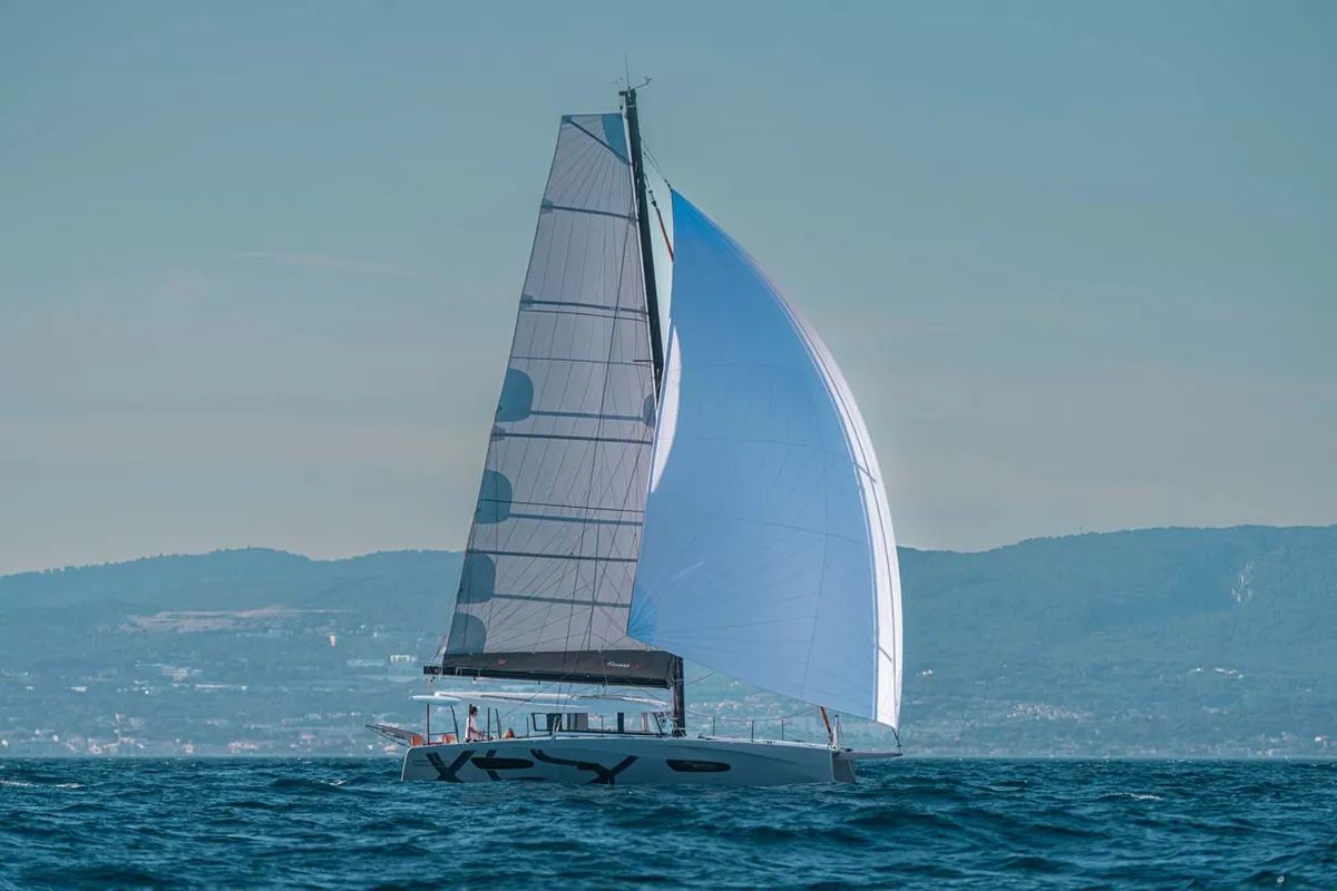Exterior view of Mare Loco, a Excess 13 catamaran at Šibenik, Croatia