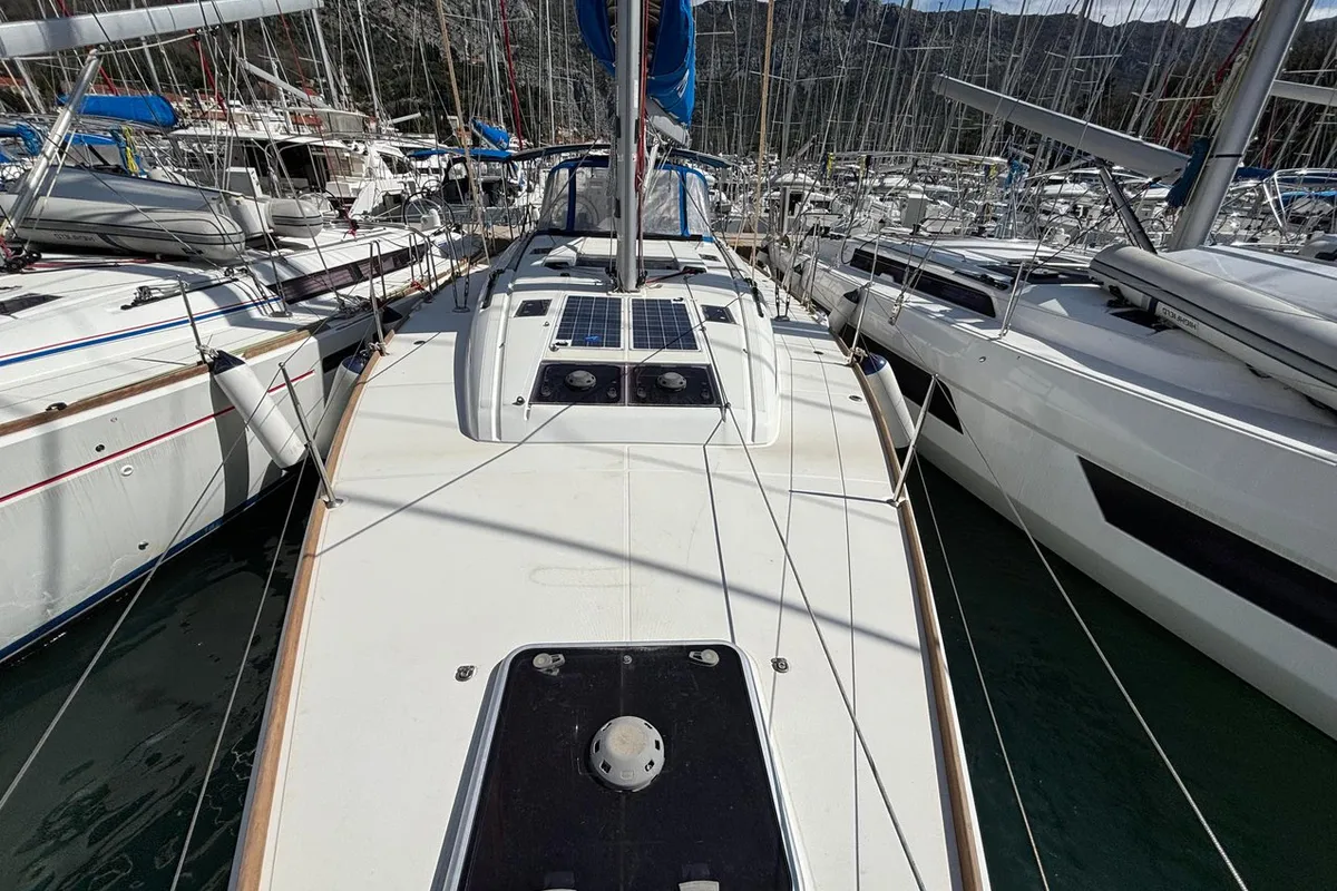 Exterior view of Moonlight, a Jeanneau Sun Odyssey 479 sailboat at Grad Pula, Croatia