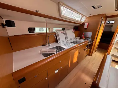 Galley of Moonlight, a Jeanneau Sun Odyssey 479 sailboat at Grad Pula, Croatia