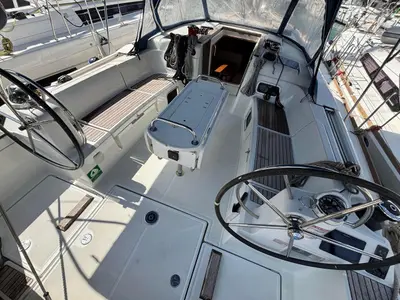 Cockpit of Moonlight, a Jeanneau Sun Odyssey 479 sailboat at Grad Pula, Croatia