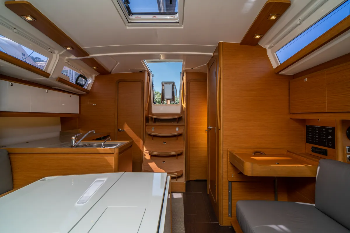Salon of Giustina, a Dufour 390 Grand Large sailboat at Olbia, Italy