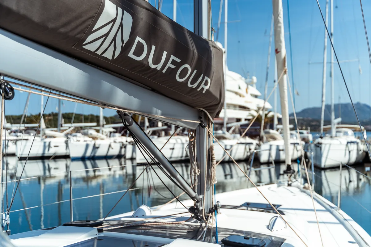 Giustina, a Dufour 390 Grand Large sailboat at Olbia, Italy