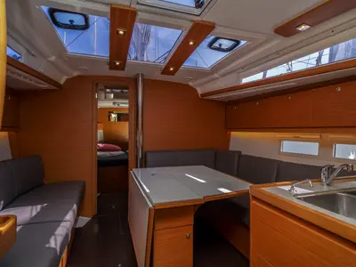 Salon of Giustina, a Dufour 390 Grand Large sailboat at Olbia, Italy