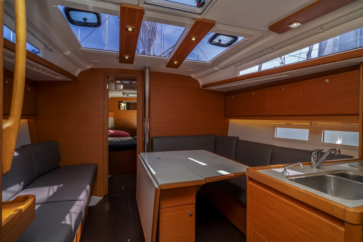 Salon of Giustina, a Dufour 390 Grand Large sailboat at Olbia, Italy