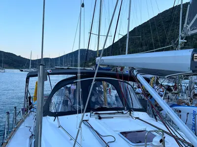 Deck of Marivana M, a Bavaria 46 Cruiser sailboat at Volos Municipality, Greece