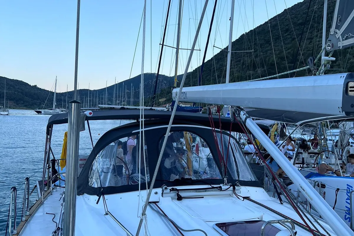 Deck of Marivana M, a Bavaria 46 Cruiser sailboat at Volos Municipality, Greece