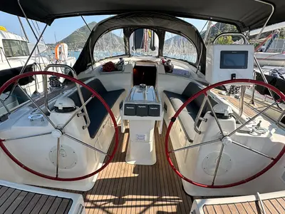 Cockpit of Marivana M, a Bavaria 46 Cruiser sailboat at Volos Municipality, Greece
