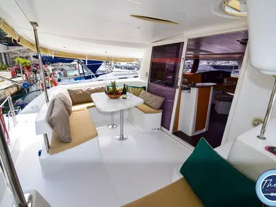 TWIN SWANS, a Fountaine Pajot Lipari 41 catamaran at Marmaris, Turkey