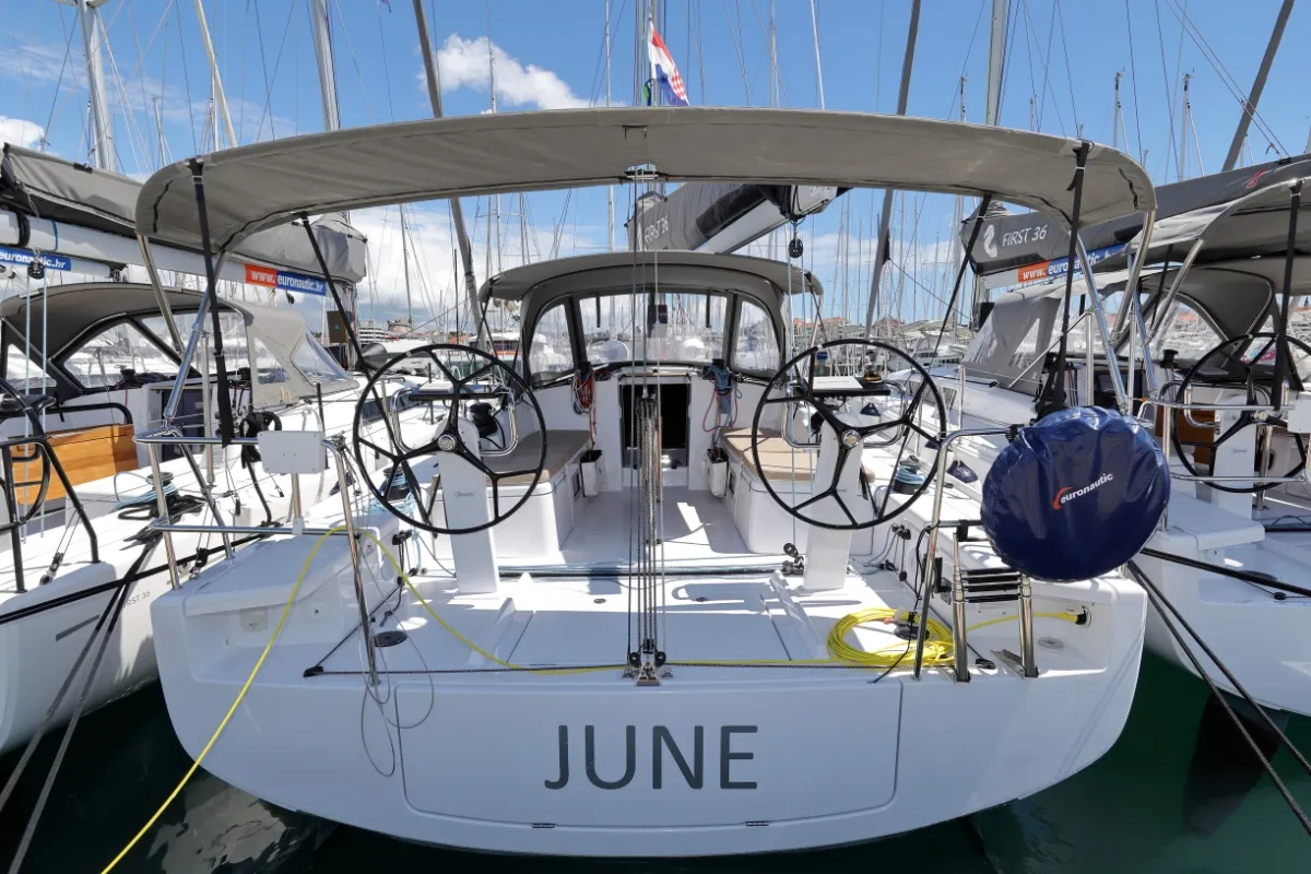 Cockpit of June, a Beneteau First 36 sailboat at Grad Biograd na Moru, Croatia
