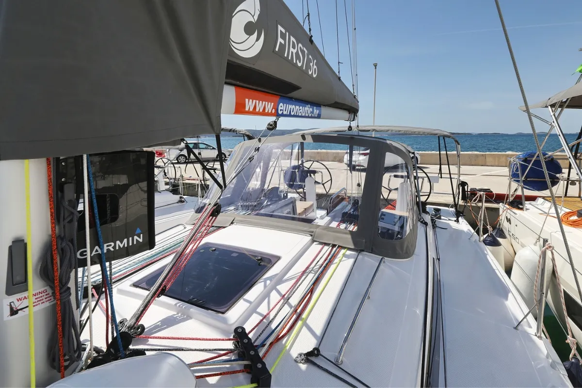 Deck of June, a Beneteau First 36 sailboat at Grad Biograd na Moru, Croatia