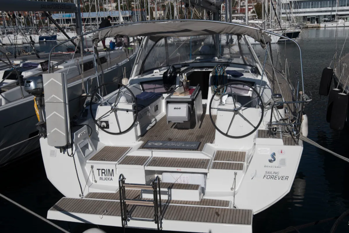 Exterior view of TRIM, a Beneteau Oceanis 48 sailboat at Grad Kaštela, Croatia