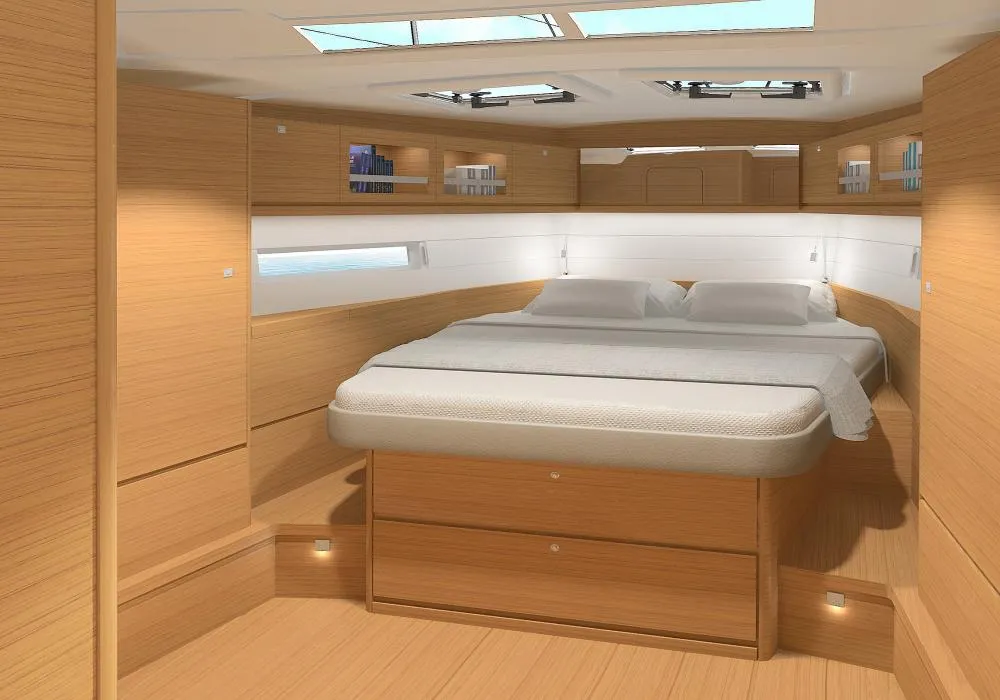 Cabin on Malu', a Dufour 520 Grand Large sailboat at Vibo Valentia, Italy