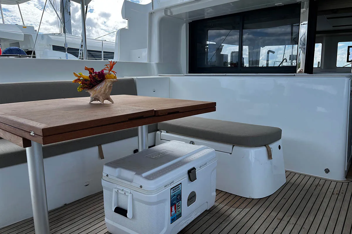 Deck of Watercolor, a Lagoon 46 catamaran at Central Abaco, Bahamas