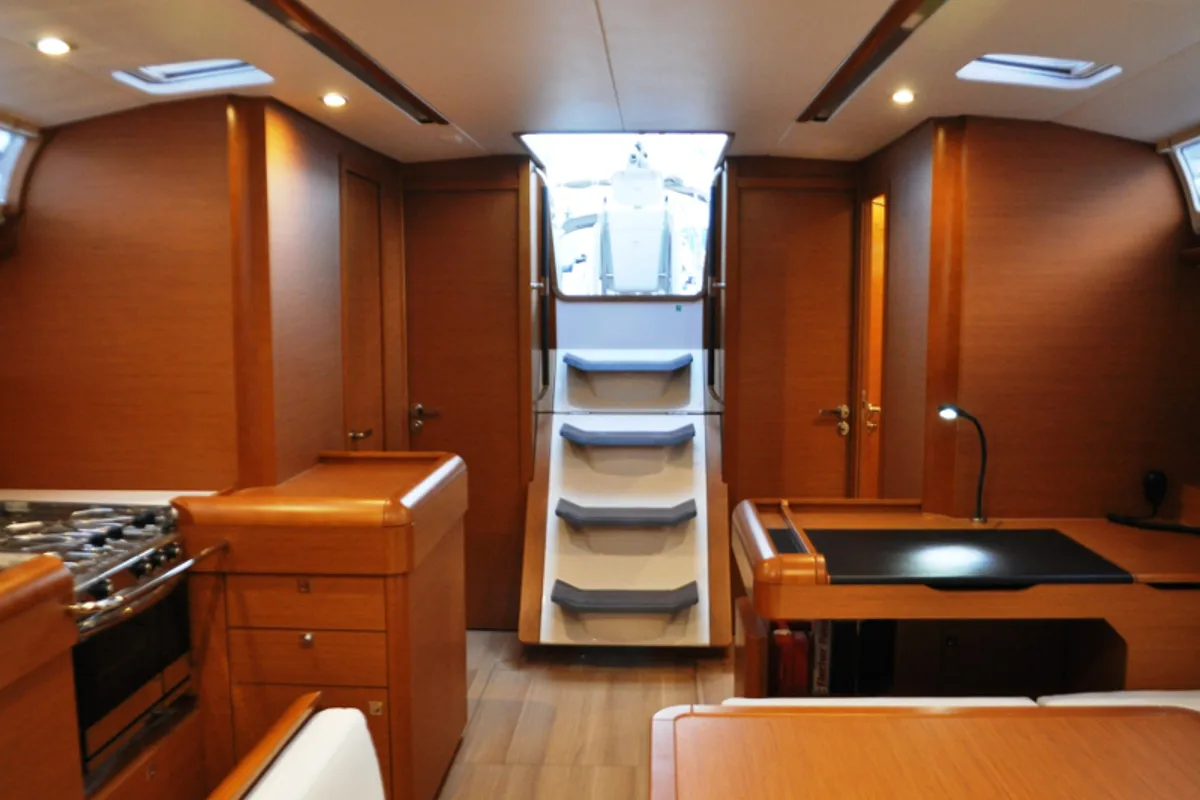 Galley of Ekaterina, a Jeanneau Sun Odyssey 519 sailboat at Athens, Marina Delta Kallithea, Greece