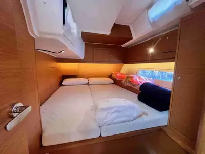 Cabin on Thalis II, a Dufour 470 sailboat at Agropoli, Italy