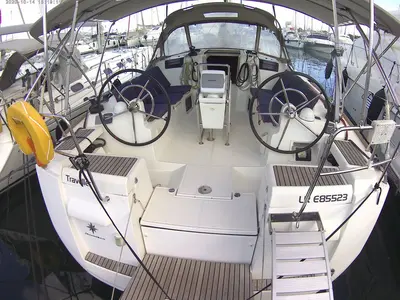 Cockpit of Traveller, a Jeanneau Sun Odyssey 409 sailboat at Kontokali, Greece