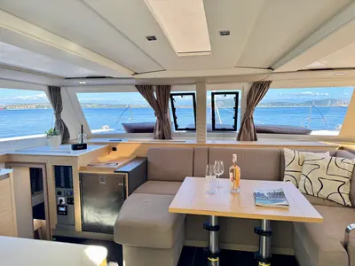 Salon of Nona, a Fountaine Pajot Isla 40 catamaran at Preveza, Greece