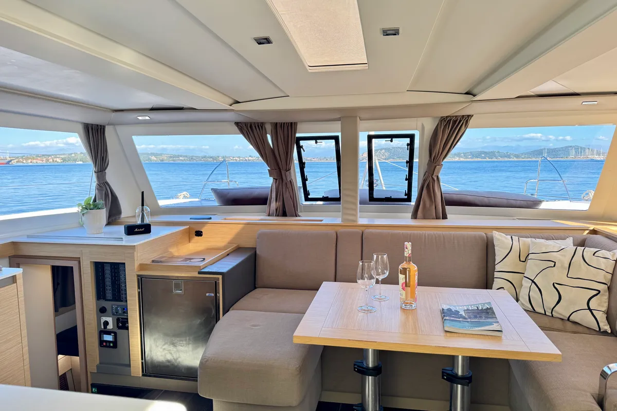 Salon of Nona, a Fountaine Pajot Isla 40 catamaran at Preveza, Greece