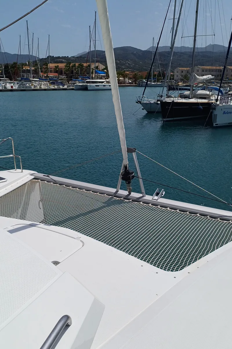 Deck of Nona, a Fountaine Pajot Isla 40 catamaran at Preveza, Greece
