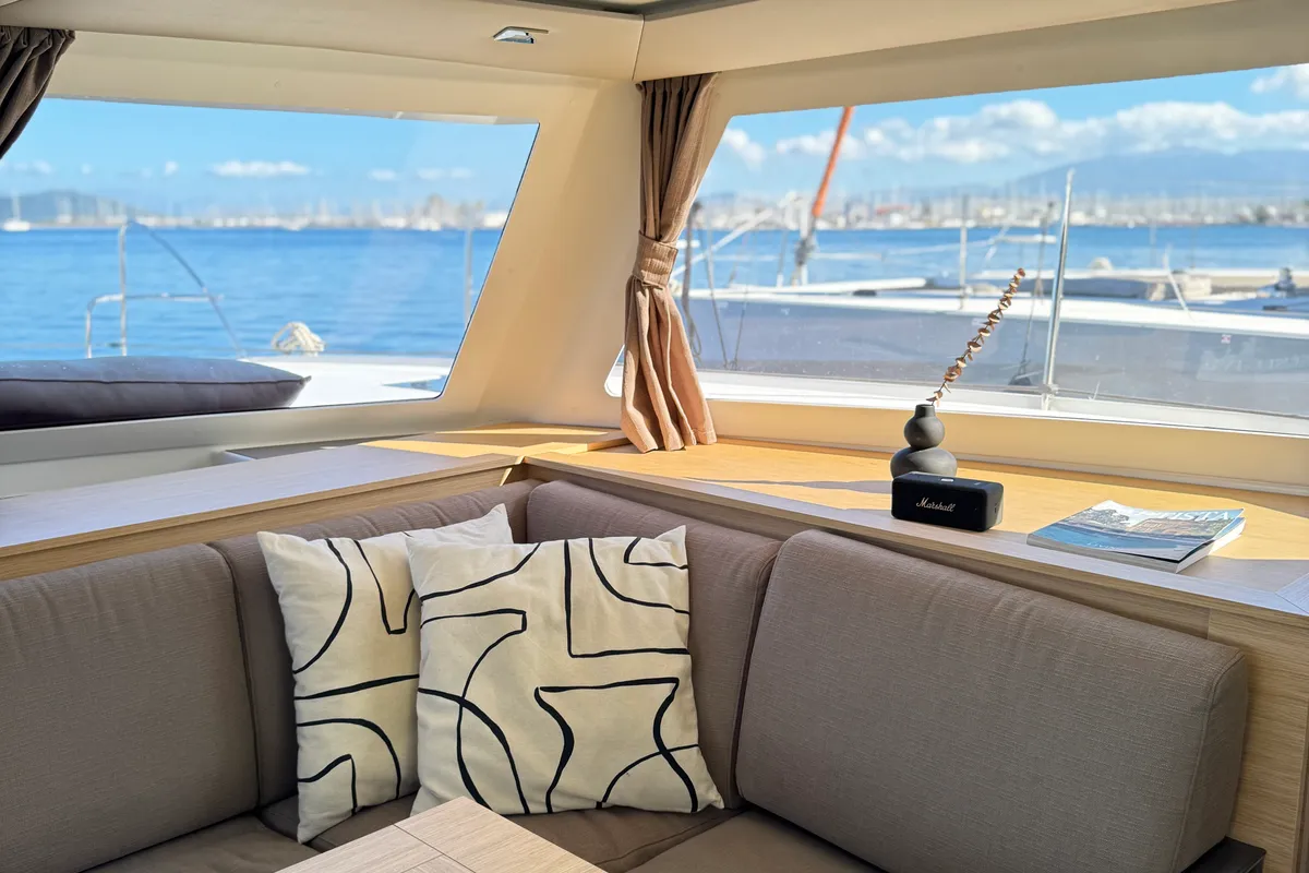 Salon of Nona, a Fountaine Pajot Isla 40 catamaran at Preveza, Greece