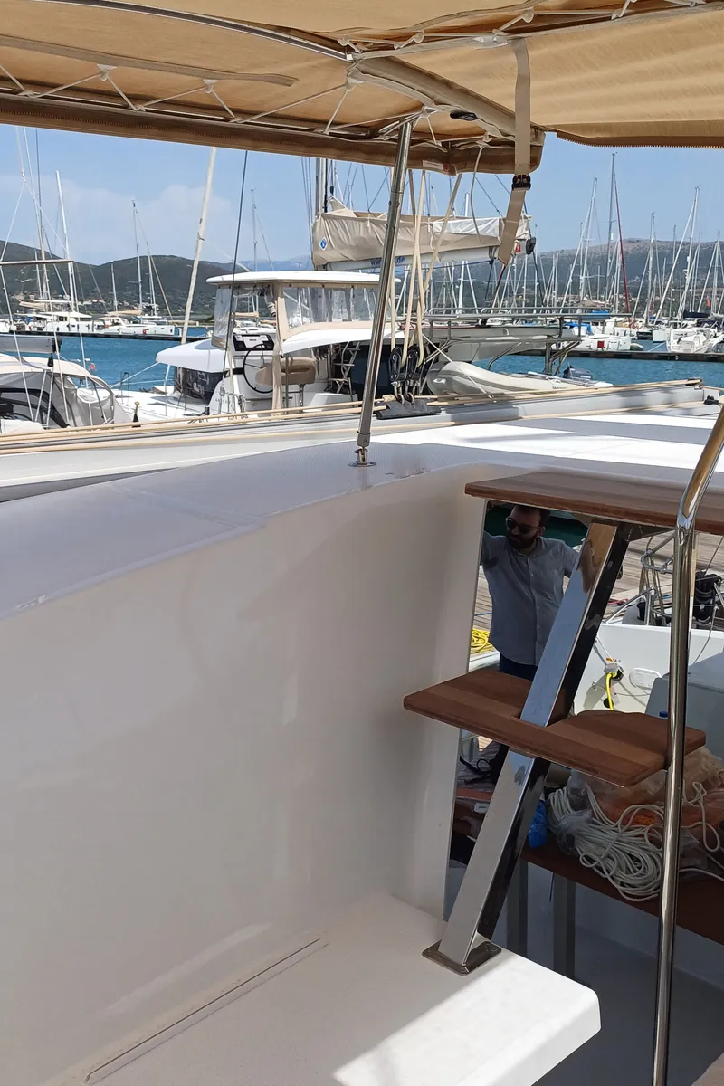 Deck of Nona, a Fountaine Pajot Isla 40 catamaran at Preveza, Greece